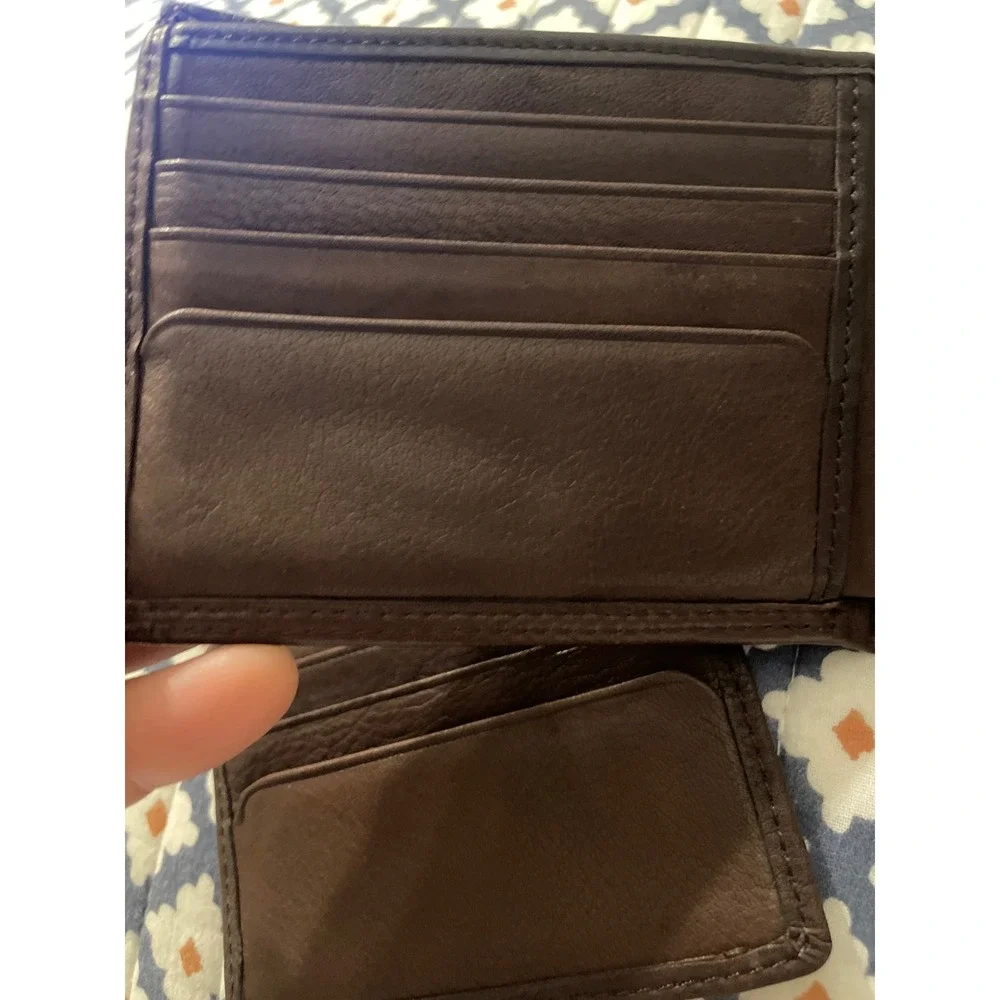 Fossil Mens Bifold Wallet and Removable Card Case Set Dark Brown Genuine Leather
